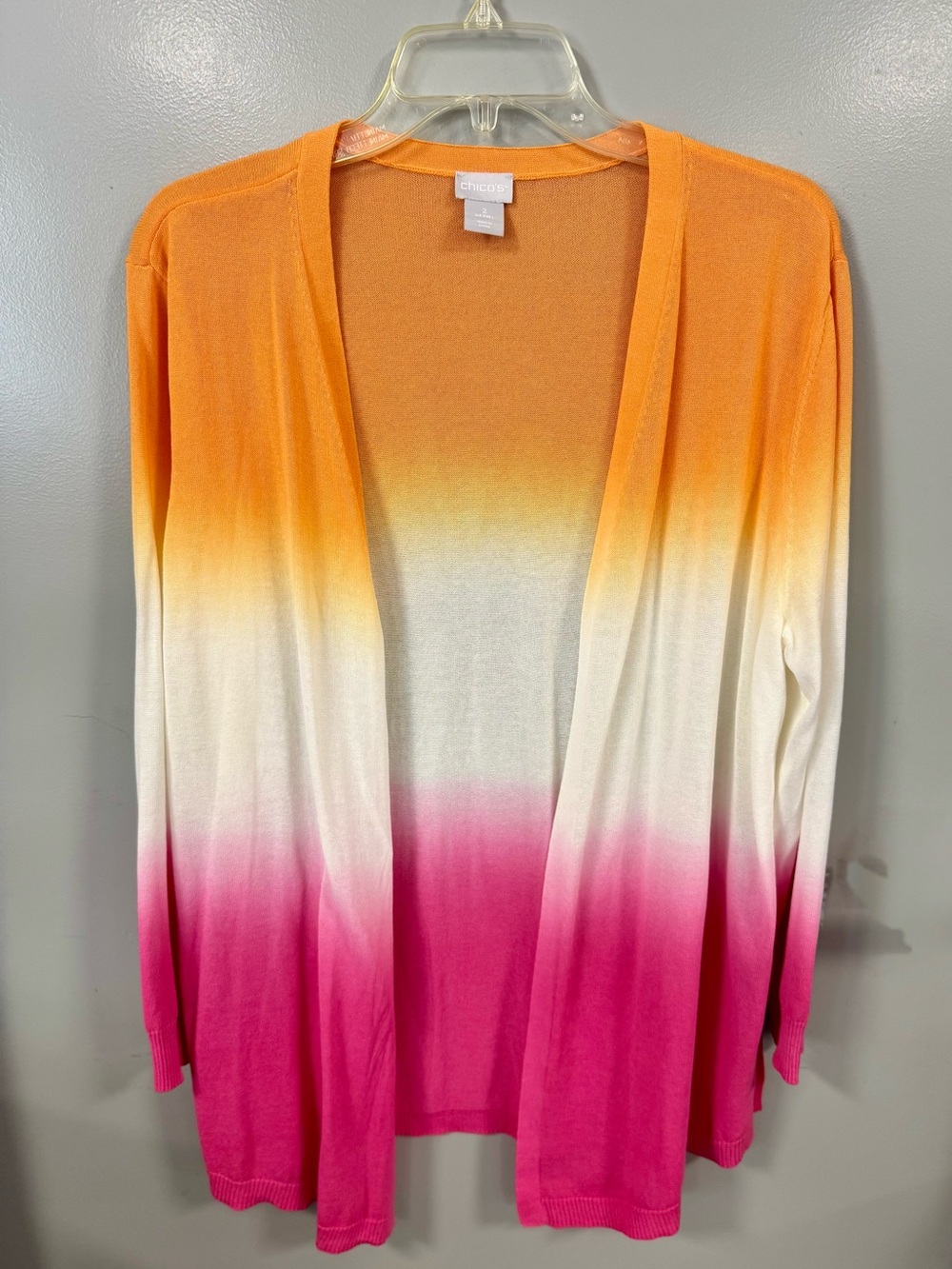 Chico's Orange White Pink Ombre Open Cardigan-Size 2